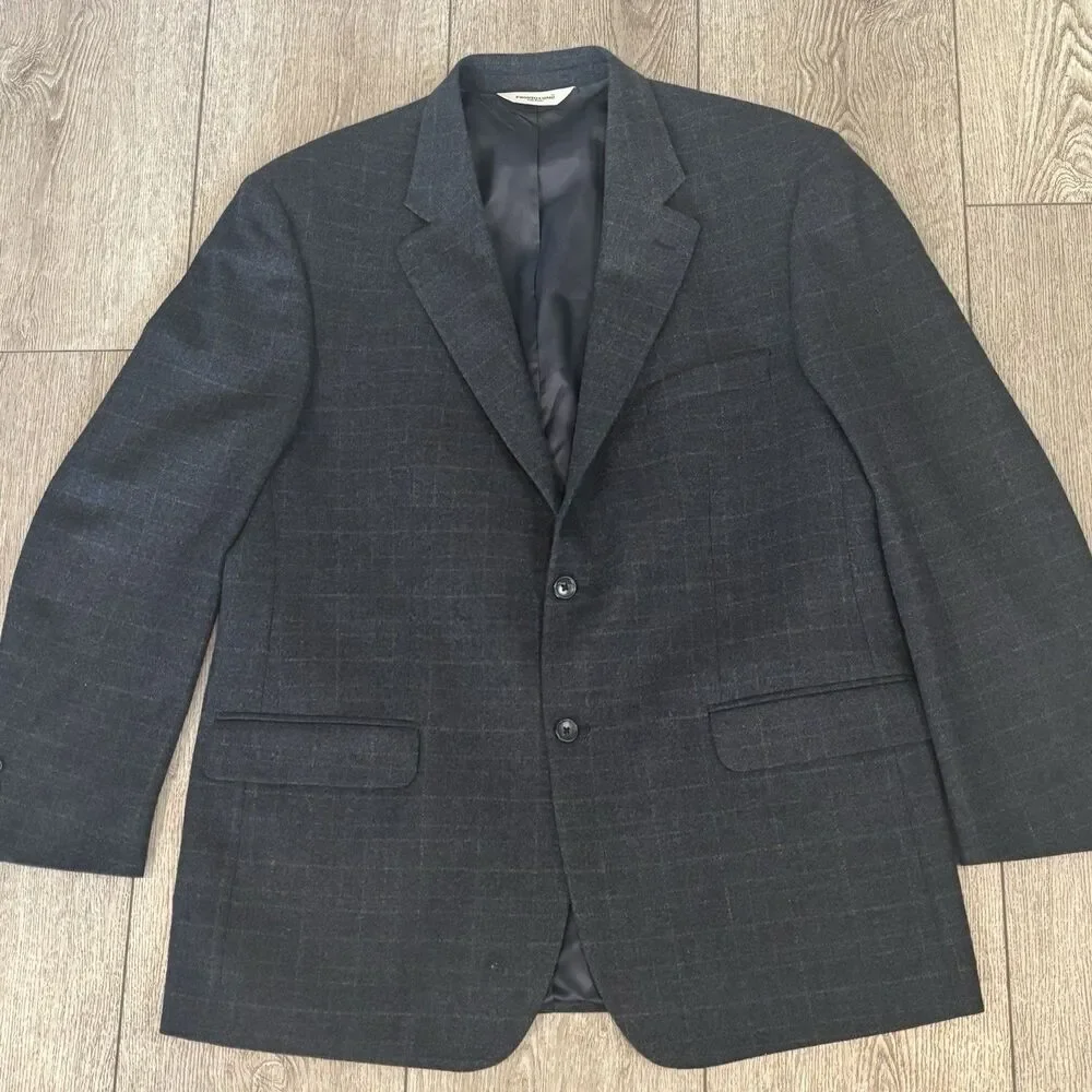 Pronto‎ Uomo Sport Coat 44R Blue Plaid Zegna Italian Wool Cashmere Jacket Blazer